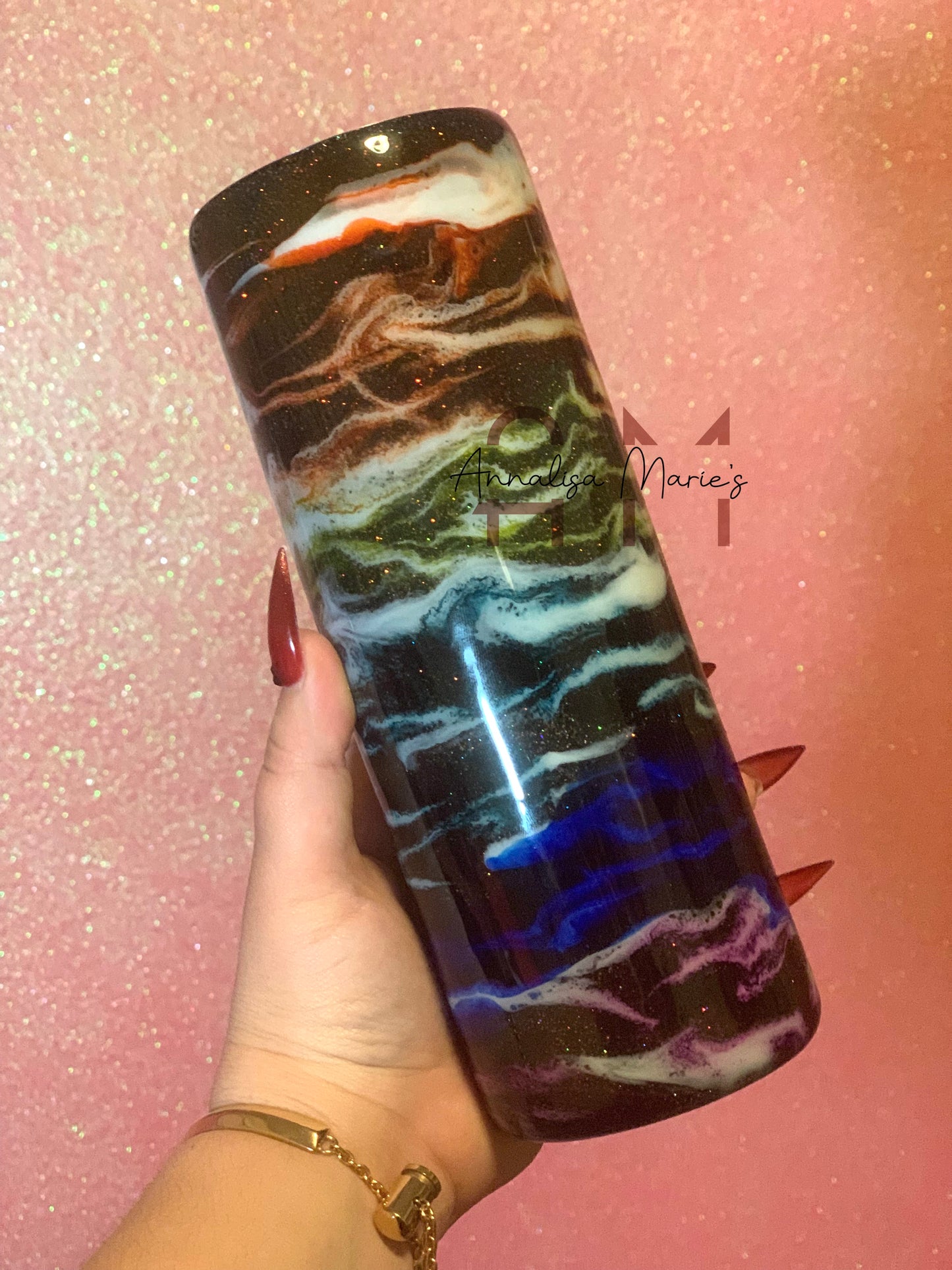 RTS {Rainbow Alcohol Ink Glitter} 20 oz Tumbler
